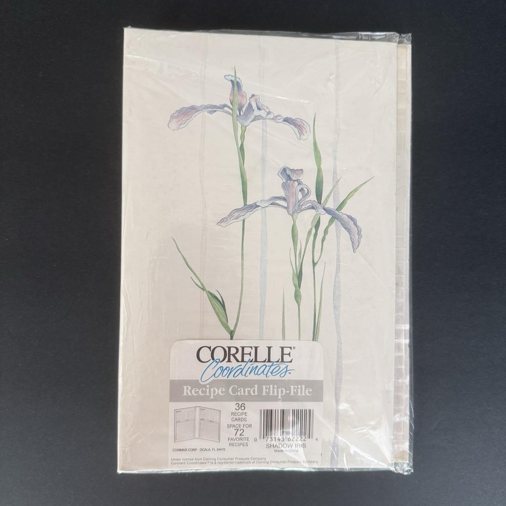 CORELLE "SHADOW IRIS" Recipe Card & Flip file holder Book VINTAGE